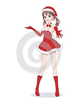 Anime manga girl dressed in Santa Claus costume