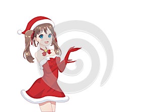 Anime manga girl dressed in Santa Claus costume