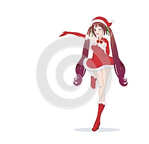 Anime manga girl dressed in Santa Claus costume