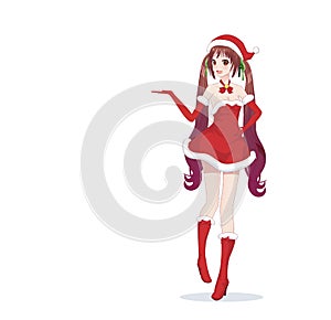 Anime manga girl dressed in Santa Claus costume