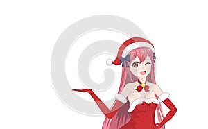 Anime manga girl dressed in Santa Claus costume