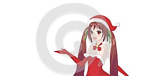 Anime manga girl dressed in Santa Claus costume