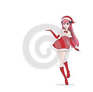 Anime manga girl dressed in Santa Claus costume