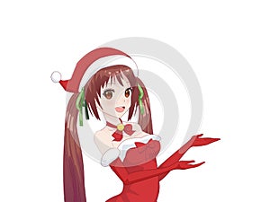 Anime manga girl dressed in Santa Claus costume