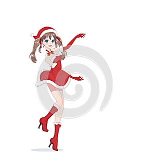 Anime manga girl dressed in Santa Claus costume