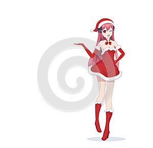 Anime manga girl dressed in Santa Claus costume