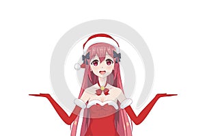 Anime manga girl dressed in Santa Claus costume