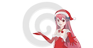 Anime manga girl dressed in Santa Claus costume