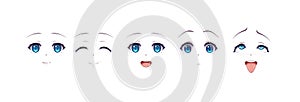 Anime manga girl expressions eyes set. Japanese cartoon style