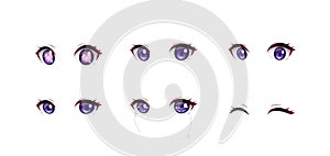 Anime manga girl expressions eyes set. Japanese cartoon style