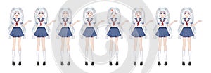 Anime manga schoolgirl in sailor suit, blue skirt