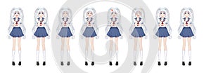 Anime manga schoolgirl in sailor suit, blue skirt