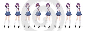 Anime manga schoolgirl in sailor suit, blue skirt