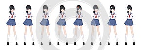 Anime manga schoolgirl in sailor suit, blue skirt