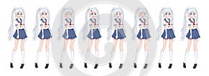 Anime manga schoolgirl in sailor suit, blue skirt