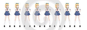 Anime manga schoolgirl in sailor suit, blue skirt