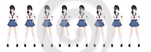 Anime manga schoolgirl in sailor suit, blue skirt