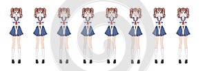 Anime manga schoolgirl in sailor suit, blue skirt