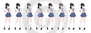 Anime manga schoolgirl in sailor suit, blue skirt