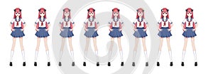 Anime manga schoolgirl in sailor suit, blue skirt