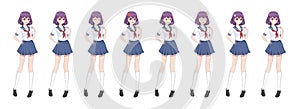 Anime manga schoolgirl in sailor suit, blue skirt