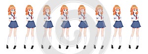 Anime manga schoolgirl in sailor suit, blue skirt