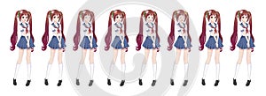 Anime manga schoolgirl in sailor suit, blue skirt