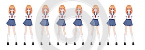 Anime manga schoolgirl in sailor suit, blue skirt