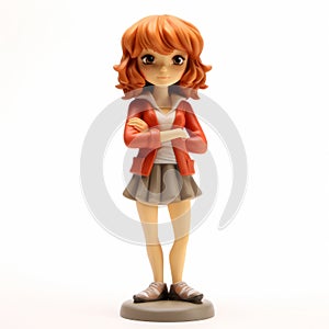 Anime Schoolgirl Figurine - Ron Embleton Style - Dark Orange And Light Gray