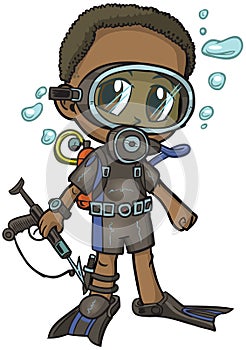 Anime Scuba Diver Boy Vector Cartoon