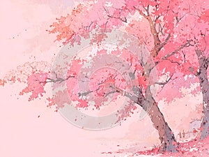Anime springtime dream. A magical anime landscape featuring a cherry blossom tree in full bloom