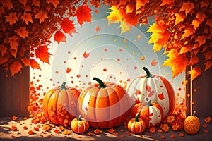 anime style autumn composition with fresh pumpkins on a white backdrop by AI Generated