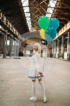 Anime style blonde lady with colorful air balloons