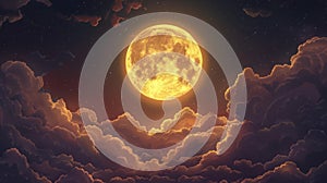 Anime style illustration of full moon