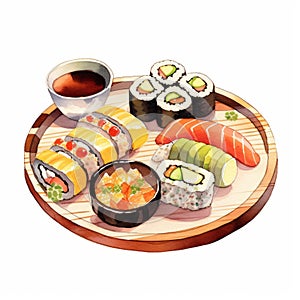 Anime-style Watercolor Sushi Clipart