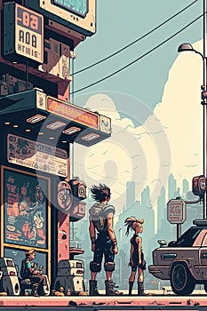 Anime styled poster of a modernized old town
