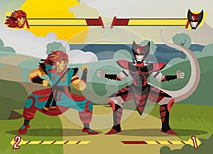 Anime warriors fighting videogame characters