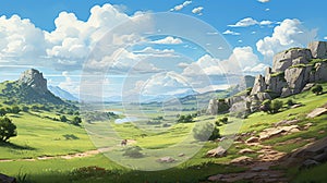 Animecore Landscape: Hills And Canyon With Tyler Jacobson\'s Style