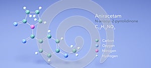 aniracetam molecule, molecular structures, ampamet medication, 3d model, Structural Chemical Formula and Atoms with Color Coding
