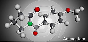 Aniracetam molecule. It is nootropic drug used to ameliorate memory, attention disturbances. Molecular model. 3D rendering