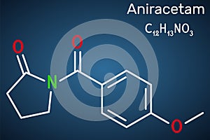 Aniracetam molecule. It is nootropic drug used to ameliorate memory, attention disturbances. Structural chemical formula on the