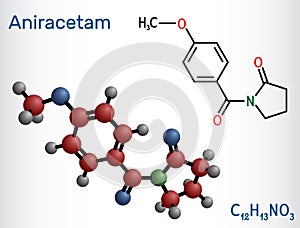 Aniracetam molecule. It is nootropic drug used to ameliorate memory, attention disturbances. Structural chemical formula, molecule