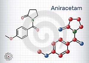 Aniracetam molecule. It is nootropic drug used to ameliorate memory, attention disturbances. Structural chemical formula, molecule