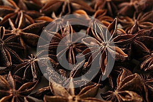 Anise star spice closeup background.