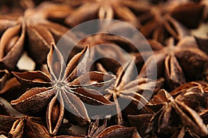 Anise star spice closeup background.