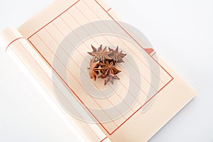Aniseed star anise on the notebook
