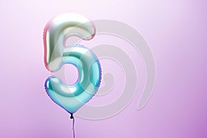 Aniversary template. Fifth birthday helium baloon. Pastel colors. Number three shape