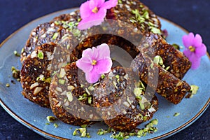 Anjeer roll or fig roll in blue plate