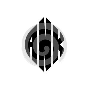 ANK circle letter logo design with circle and ellipse shape. ANK ellipse letters with typographic style. The three initials form a