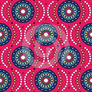 Ankara style or African wax vector seamless pattern with flowers, Africal folk art Batik textile fabric print design photo